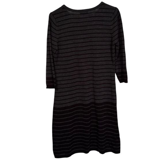 Sweater Dress AB Studio L Black Gray Striped Pullover Knee Length Stretch Fall - Picture 2 of 6